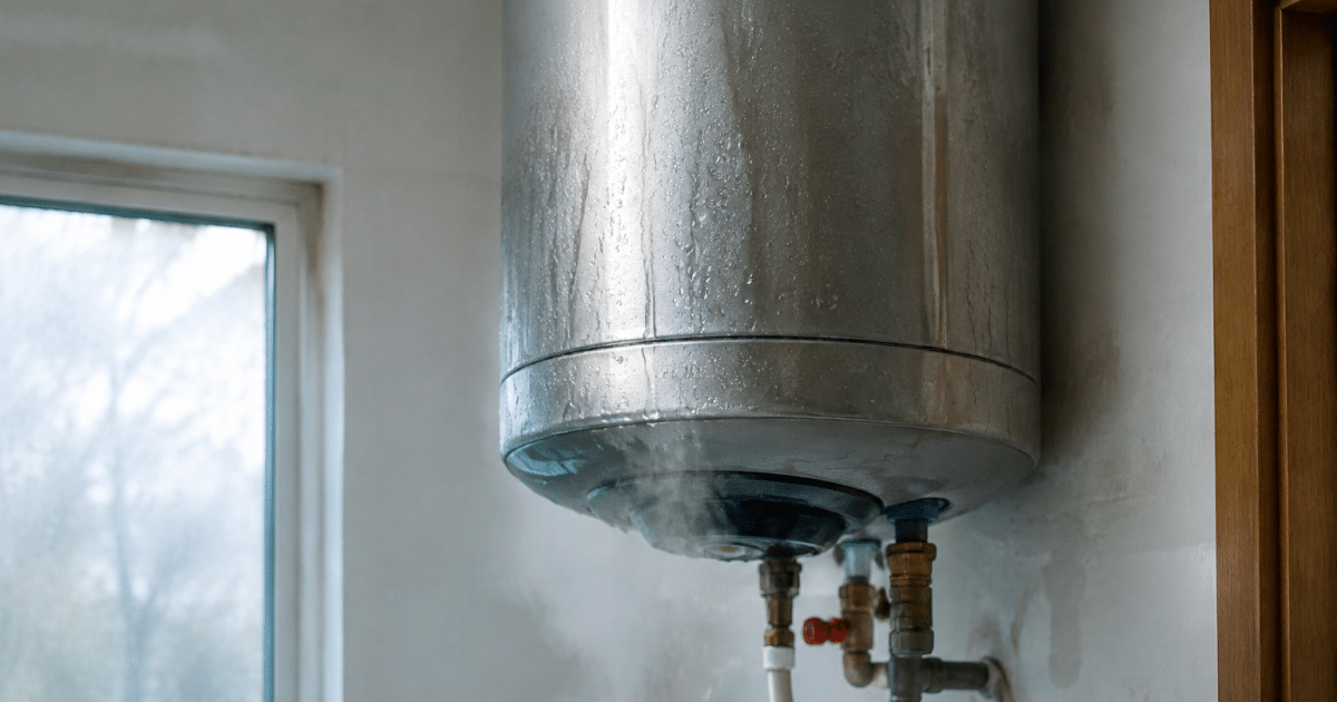 Chauffe-eau metallique mural produisant vapeur et condensation