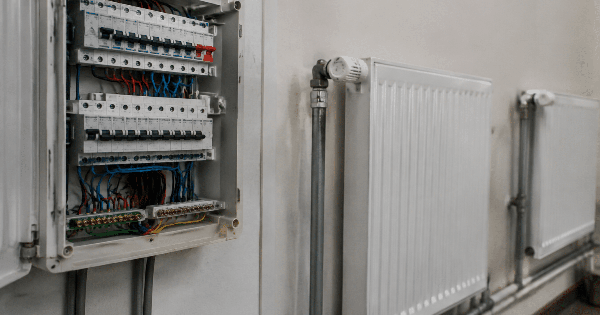Panneau electrique avec disjoncteur 16 amperes et radiateurs connectes