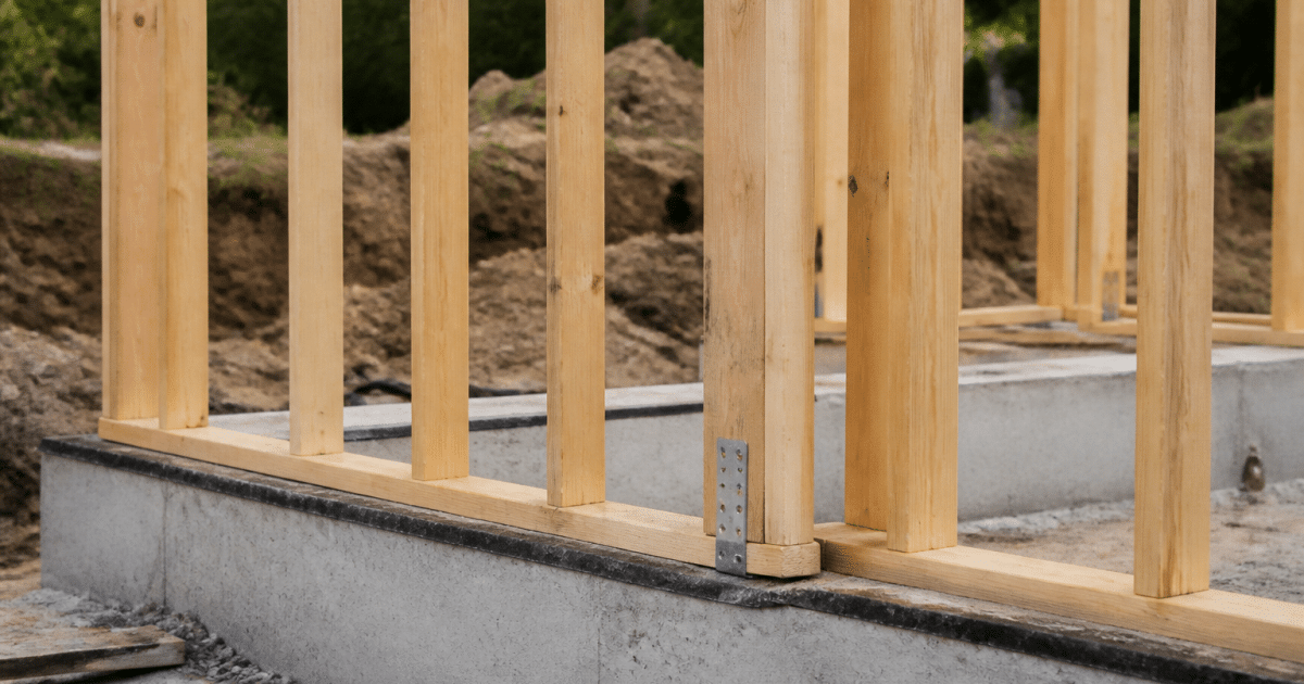 charpente bois verticale assemblée sur fondations en construction