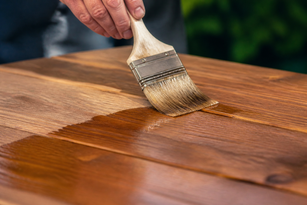 Pinceau appliquant lasure sur bois deux couches