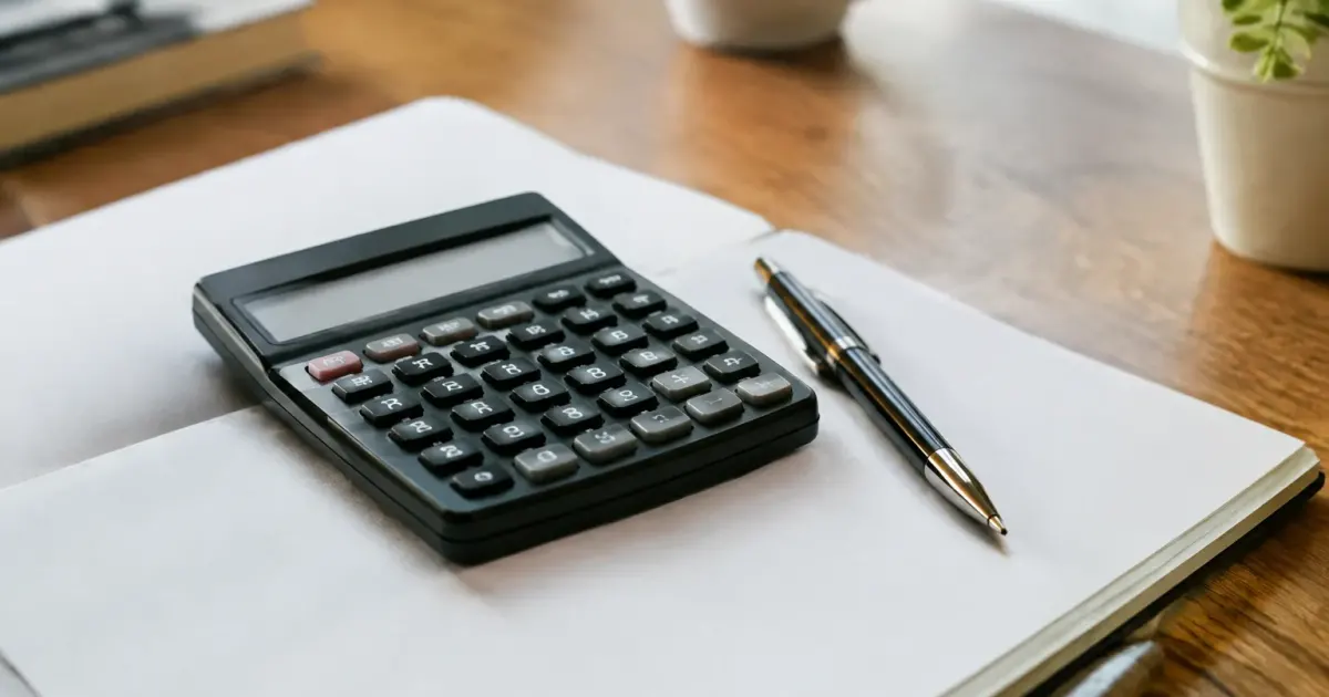 Calculette et stylo poses sur contrat ouvert